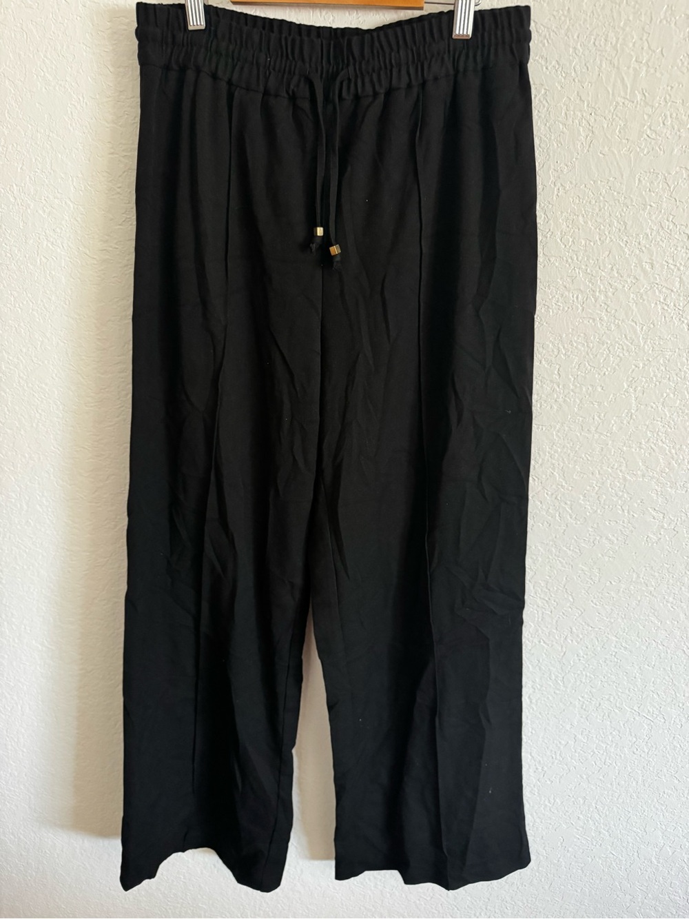 Zara Black Drawstring Wide Leg Pull On Pants Size Large